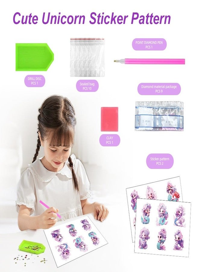 PATPAT® Kawaii Diamond Art Stickers,12 Pcs Purple Mermaid Princess Gem Art Diamond Art Art Stickers Kits - Image 4